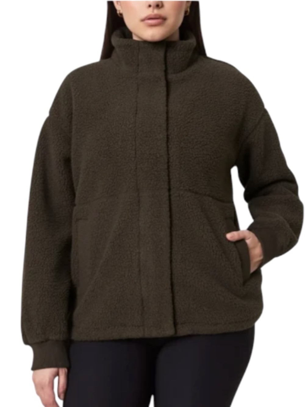 Mondetta Womens Brown Sherpa Full Zip Fleece Teddy Jacket Medium